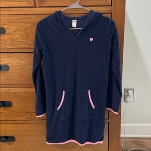 Oshkosh Navy Hooded Terry Dress swim coverup with Pink Accents